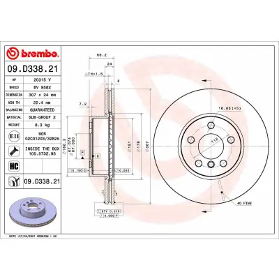 Stock Limitado Disco de freno BREMBO 09.D338.21